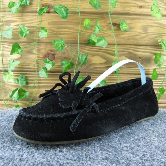 Minnetonka 69780 Women Moccasin Shoes Black Leather Slip On Size 6 Medium‎ - Picture 1 of 10